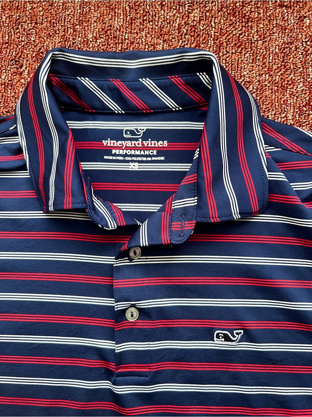 Men's Vineyard Vines Perfomance Polo Shirt: Navy with Red/white Stripes - XS - Picture 2 of 9